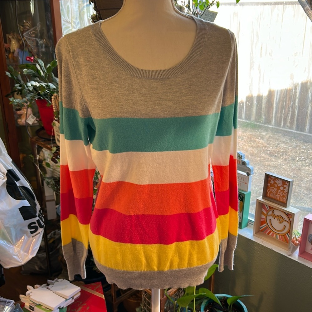 Liz Claiborne Multi Color Crew Striped Long Sleeve Sweater Women’s Medium